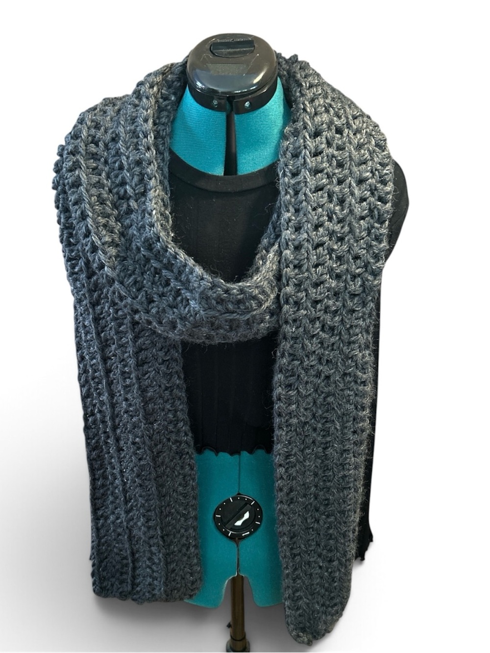 Cozy Chunky Hand Crochet Scarf - Charcoal Gray